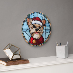 Reloj Redondo Grande Yorkshire Terrier Vidrio Pintado Navidad