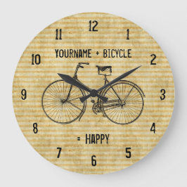 Reloj Redondo Grande You Plus Bicycle Equals Happy Antique Bike Yellow