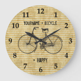 Reloj Redondo Grande You Plus Bicycle Equals Happy Antique Bike Yellow