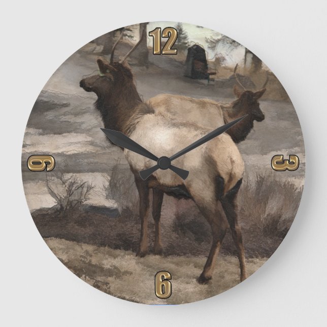 Reloj Redondo Grande Young Elk Bucks - Banff Alberta (Anverso)