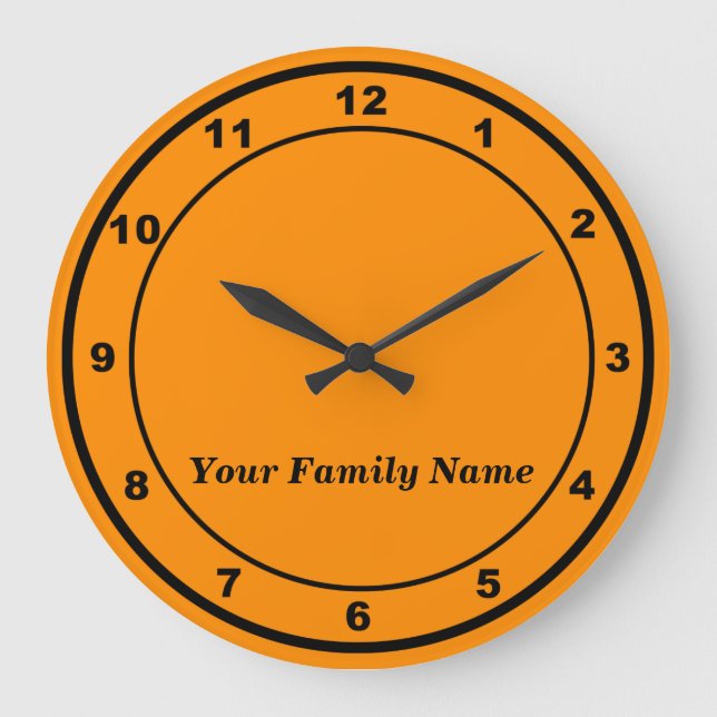 Reloj Redondo Grande Your Family Name on Orange Round Wall Clock (Anverso)