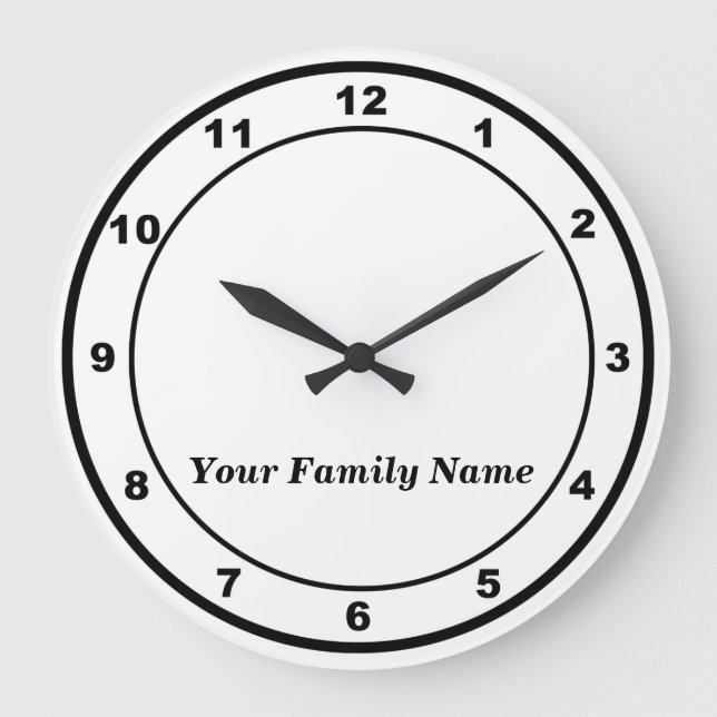 Reloj Redondo Grande Your Family Name on White Round Wall Clock (Anverso)