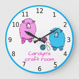 Reloj Redondo Grande Your name, craft room, with cute, fluffy sheep