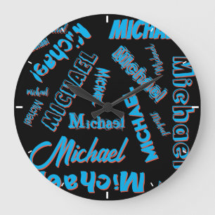 Reloj Redondo Grande Your name pattern monogram blue red black colour