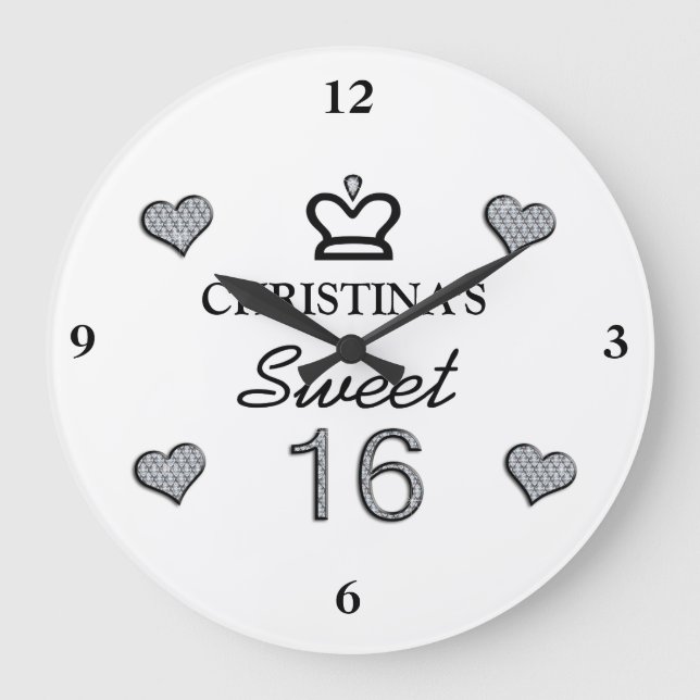 Reloj Redondo Grande Your Name Sweet Sixteen In Diamonds (Anverso)