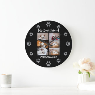 Reloj Redondo Grande Your pet dog custom photo collage best friend name