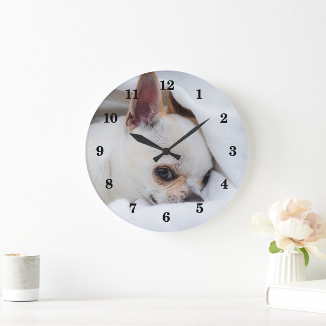 Reloj Redondo Grande Your pet dog puppy custom photo chihuahua (Hogar)