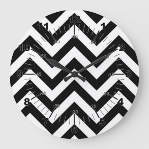 Reloj Redondo Grande Zags de Zig en blanco y negro