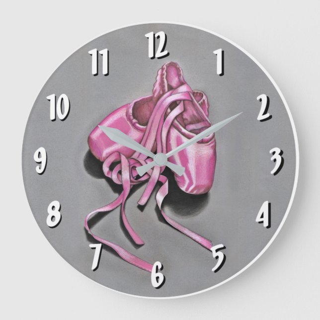 Reloj Redondo Grande Zapatillas de ballet rosa  (Anverso)
