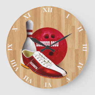 Reloj Redondo Grande Zapato de la bola de bolos y Pin con su nombre de