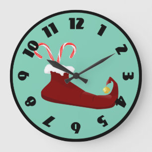 Reloj Redondo Grande Zapato rojo del duende con los bastones de