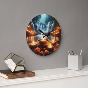 Reloj Redondo Grande Zen Waterfall Night Landscape