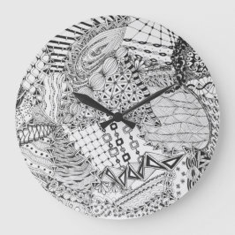 Reloj Redondo Grande Zendoodle Tangle ZIA 01 personalizado en negro y b