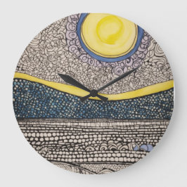 Reloj Redondo Grande zentángulos de boceto caótico solar y lunar