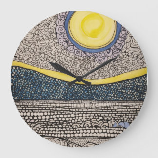 Reloj Redondo Grande zentángulos de boceto caótico solar y lunar