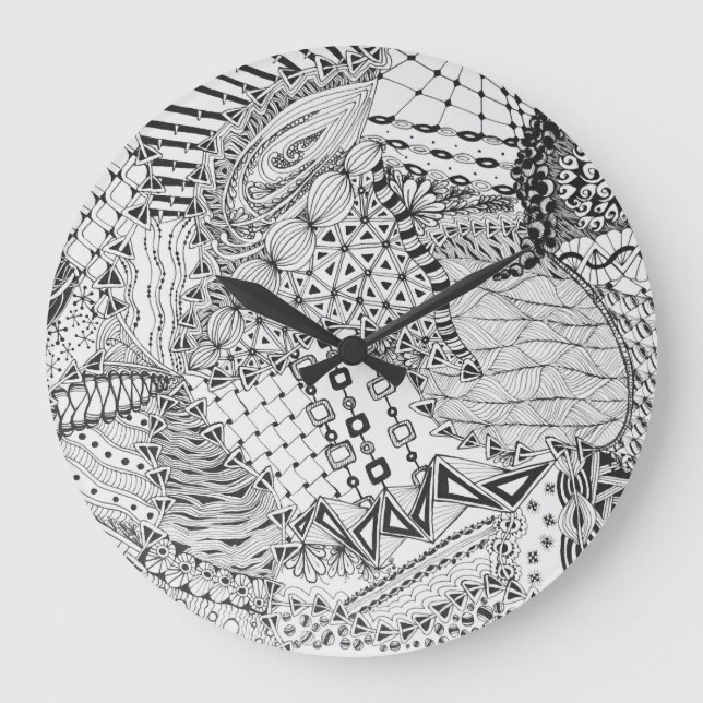 Reloj Redondo Grande ZIA 01 de Zendoodle blanco y negro personalizado (Anverso)