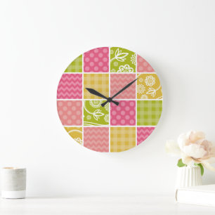 Reloj Redondo Grande Zigzag, Chevron, Polka Dots, Gingham, Patchwork