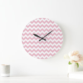 Reloj Redondo Grande Zigzag rosa, Chevron rosado, patrón geométrico