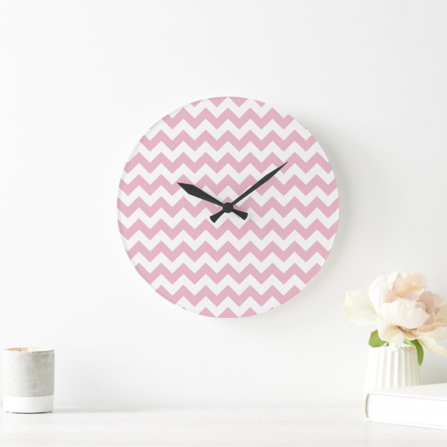 Reloj Redondo Grande Zigzag rosa, Chevron rosado, patrón geométrico (Hogar)