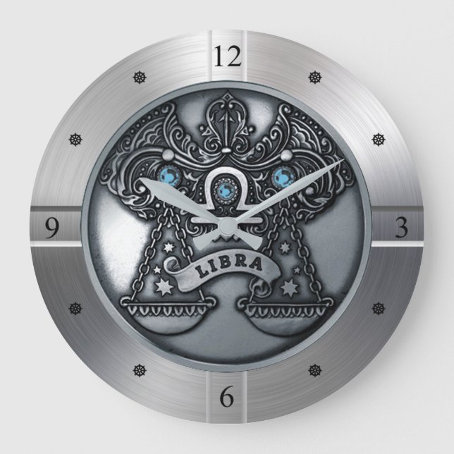 Reloj Redondo Grande Zodiac ~ Libra ~ Celestial ~ Astrología occidental (Anverso)