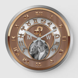 Reloj Redondo Grande Zodiac Photo Bronze Silver Nacimiento Monograma Le