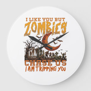 Reloj Redondo Grande Zombies nos persiguen Halloween Cementerio Luna Cr