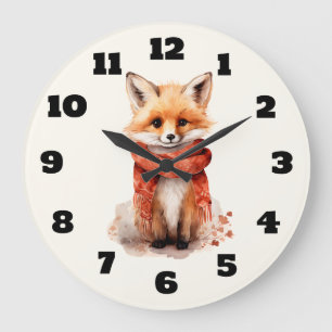 Reloj Redondo Grande Zorrito lindo con una bufanda roja