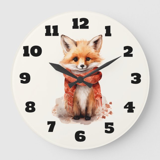 Reloj Redondo Grande Zorrito lindo con una bufanda roja (Anverso)