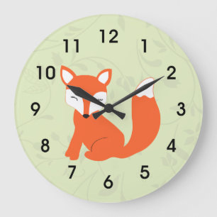 Reloj Redondo Grande Zorro de bebé verde de madera