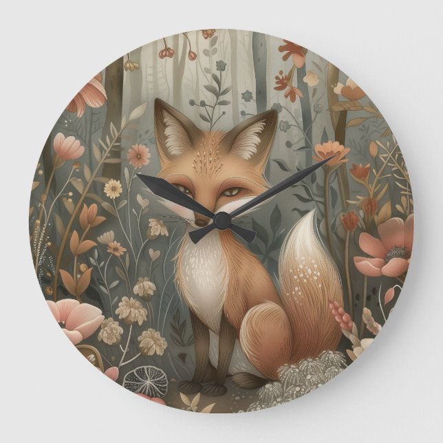 Reloj Redondo Grande Zorro Lindo en Bosque (Anverso)