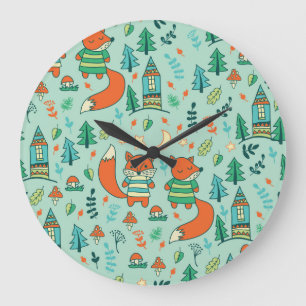 Reloj Redondo Grande Zorros jóvenes: Patrón de niños sin problemas.