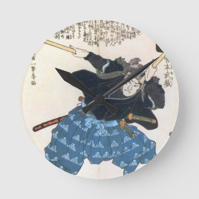 Reloj Redondo Mediano 宮本武蔵 de Musashi Miyamoto con dos Bokken (Anverso)