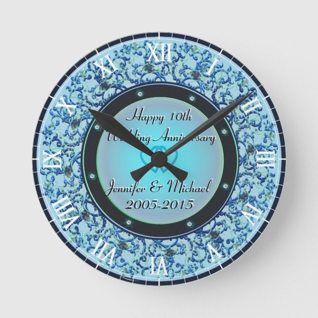 Reloj Redondo Mediano 10mo Aniversario de bodas de plata (Anverso)