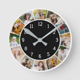 Reloj Redondo Mediano 12 Colaje de Fotos Familia y Amigos Blanco y Negro