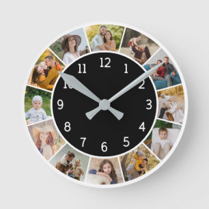 Reloj Redondo Mediano 12 Colaje de Fotos Familia y Amigos Blanco y Negro