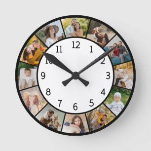 Reloj Redondo Mediano 12 Collage de fotos Familiares y Amigos en Blanco 