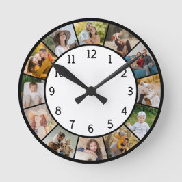 Reloj Redondo Mediano 12 Collage de Fotos Negro y Blanco Familia y Amigo