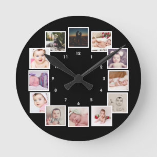 Reloj Redondo Mediano 12 Collage de fotos personalizado