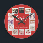 Reloj Redondo Mediano 12 Collage de fotos rojo personalizado<br><div class="desc">12 Collage de fotos Personalizado Plantilla de reloj de pared rojo .. simplemente añadir sus propias fotografías y texto a este gran reloj de pared .. fácil de personalizar .. personalizable de plantilla de fotografía de Ricaso - perfecto regalo-ideas</div>