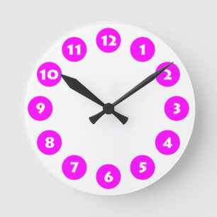 Reloj Redondo Mediano 12 puntos - blanco con magenta sobre blanco