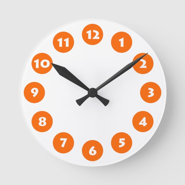 Reloj Redondo Mediano 12 puntos - Blanco con Naranja en blanco (Anverso)