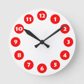 Reloj Redondo Mediano 12 puntos - Blanco con rojo sobre blanco