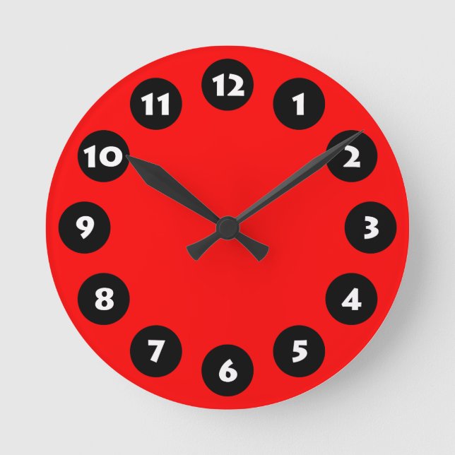 Reloj Redondo Mediano 12 puntos - negro, blanco y rojo (Anverso)