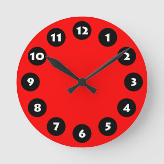 Reloj Redondo Mediano 12 puntos - negro, blanco y rojo