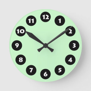 Reloj Redondo Mediano 12 puntos - negro, blanco y verde pálido