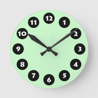 Reloj Redondo Mediano 12 puntos - negro, blanco y verde pálido