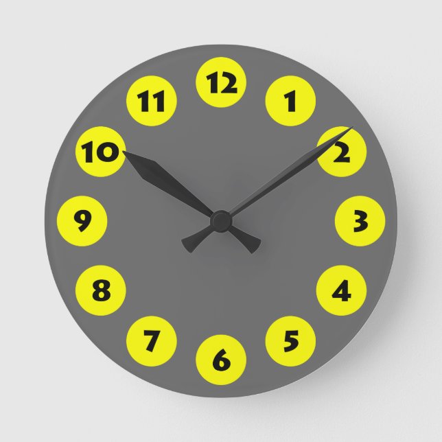 Reloj Redondo Mediano 12 puntos - negro con amarillo en gris (Anverso)