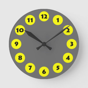 Reloj Redondo Mediano 12 puntos - negro con amarillo en gris