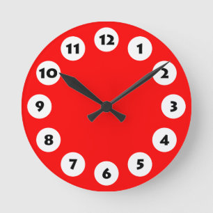Reloj Redondo Mediano 12 puntos - Negro con blanco en rojo
