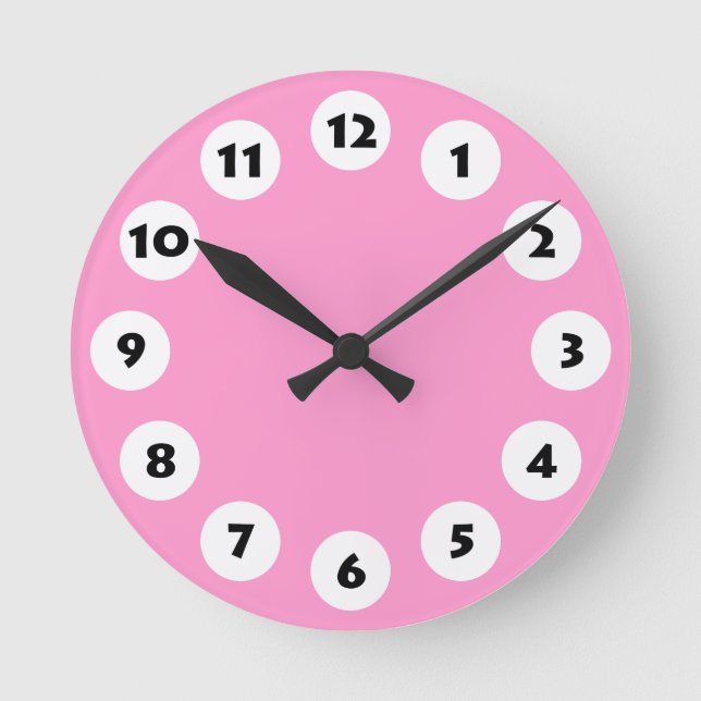 Reloj Redondo Mediano 12 puntos - negro con blanco en rosa (Anverso)
